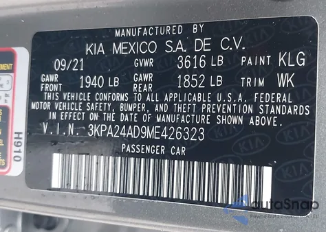 2021 Kia Rio S z USA, uszkodzony, nr VIN 3KPA24AD9ME426323